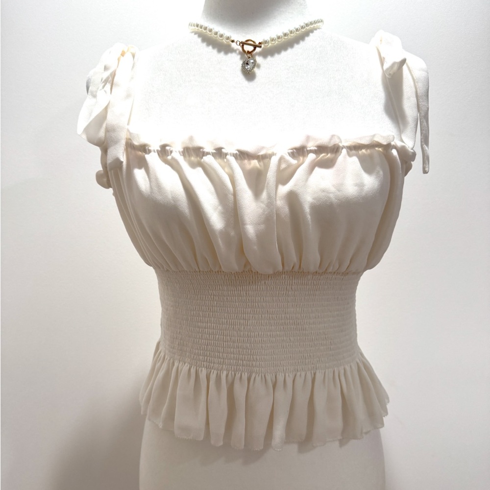 Aritzia Wilfred White Ballad Smocked Chiffon Camisole
